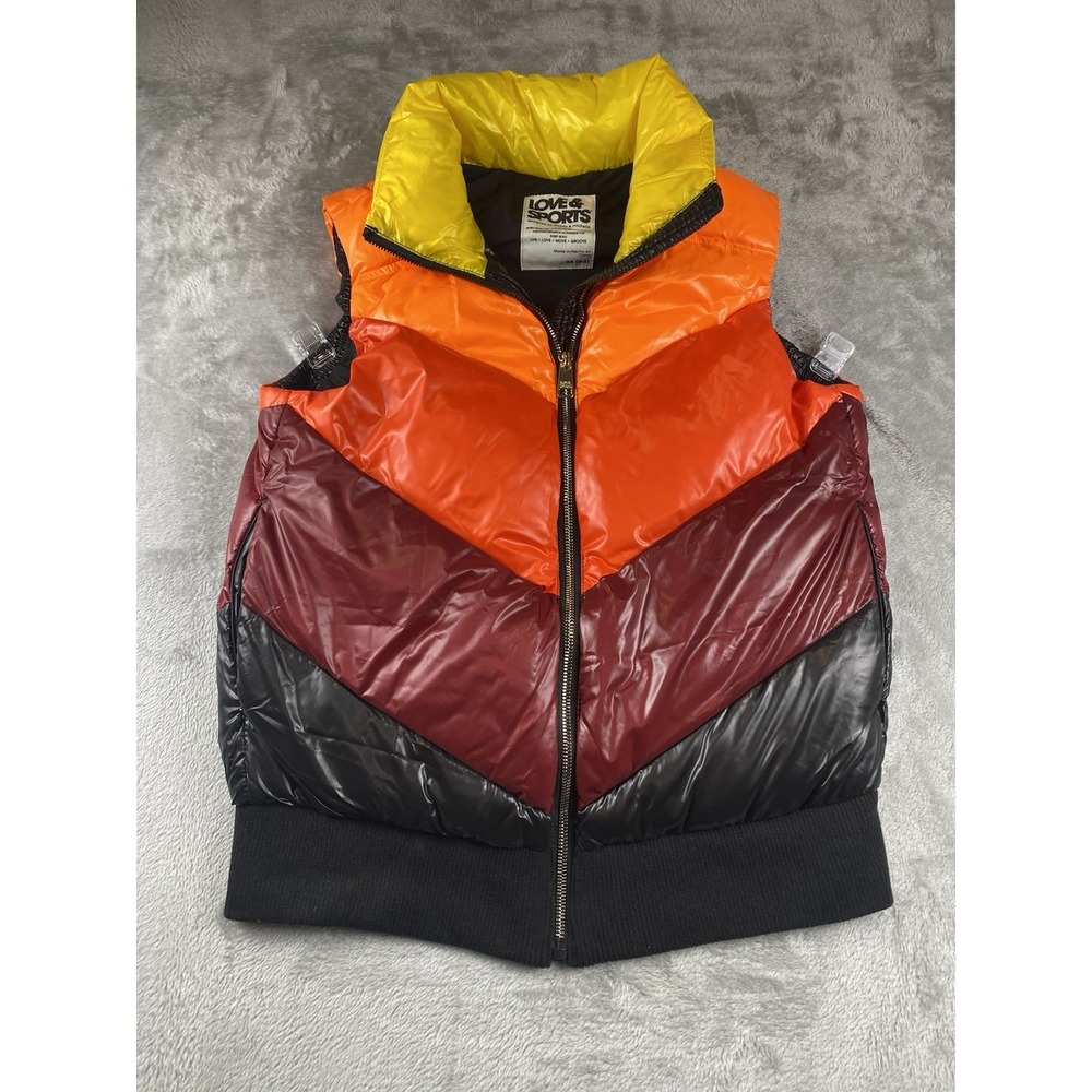 Love And Sports Retro Stripe Puffer Vest Women's Size XS 0-2 Color Block